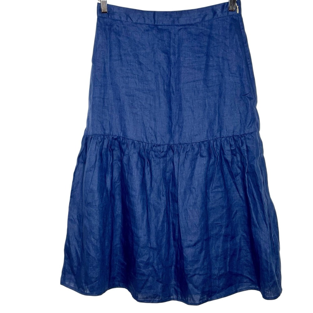 Draper James Tiered Midi Skirt Blue Womens Size 2 Ruffled Coastal Peasant Preppy